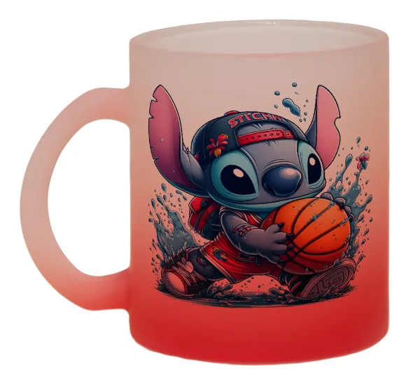 Stitch Basketball — Κούπα γυάλινη δίχρωμη με βάση το κόκκινο ματ, 330ml