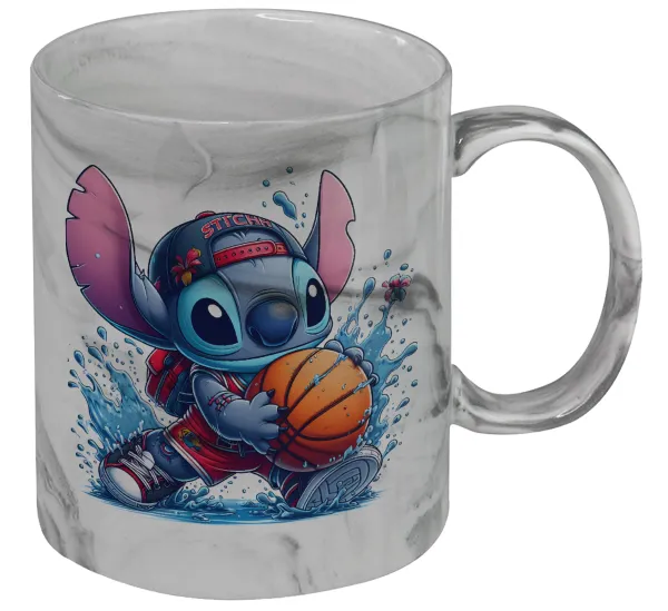 Stitch Basketball — Κούπα κεραμική, marble style (μάρμαρο), 330ml