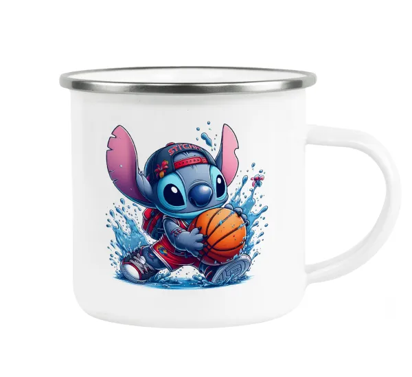 Stitch Basketball — Metallic enamel cup white 360ml