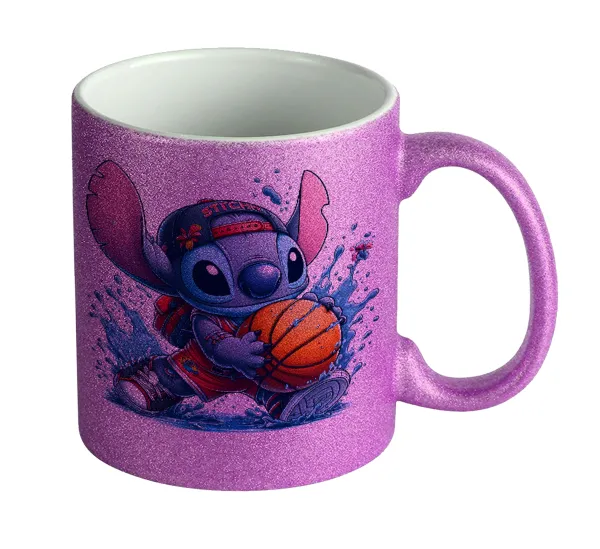 Stitch Basketball — Κούπα Μωβ Glitter που γυαλίζει, κεραμική, 330ml