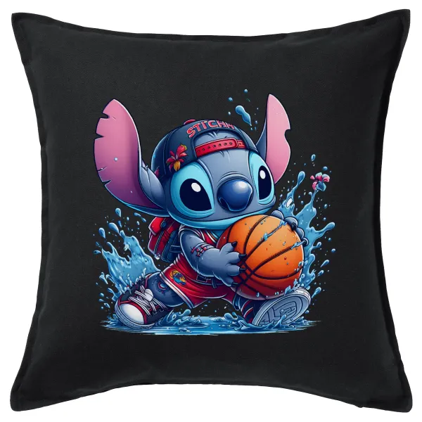 Stitch Basketball — Μαξιλάρι καναπέ Μαύρο 100% βαμβάκι, περιέχεται το γέμισμα (50x50cm)