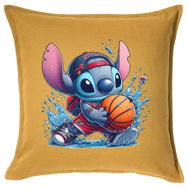 Stitch Basketball — Μαξιλάρι καναπέ Κίτρινο 100% βαμβάκι, περιέχεται το γέμισμα (50x50cm)