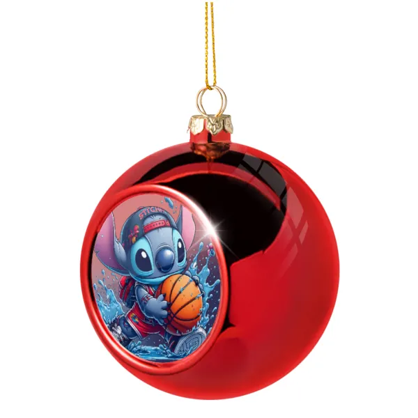 Stitch Basketball — Χριστουγεννιάτικη μπάλα δένδρου Κόκκινη 8cm