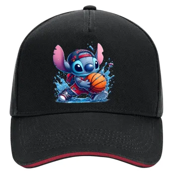 Stitch Basketball, DRILL Adult Ultimate Hat BLACK/RED, (100% COTTON, ADULT, UNISEX, ONE SIZE)