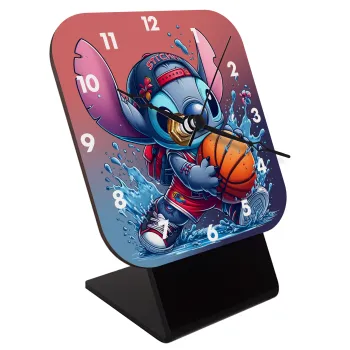 Stitch Basketball, Επιτραπέζιο ρολόι ξύλινο με δείκτες (10cm)