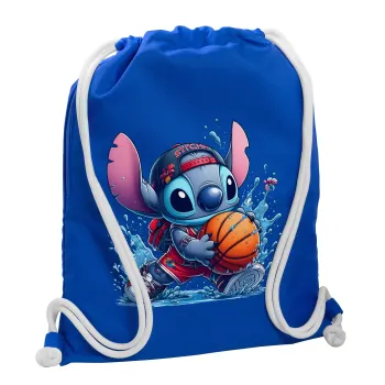 Stitch Basketball, Backpack pouch GYMBAG Blue, with pocket (40x48cm) & thick cords