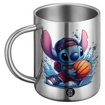 Stitch Basketball, Ανοξείδωτη Μεταλλική Κούπα 450ml - Διπλού Τοιχώματος