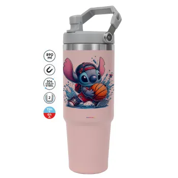 Stitch Basketball, Pink color, 890ml (30oz) stainless Steel Tumbler with Handle