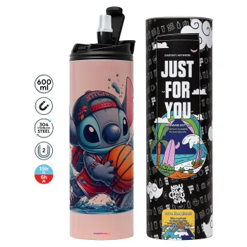 Stitch Basketball, Tumbler stainless steel PINK 600ml
