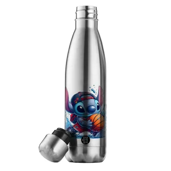 Stitch Basketball, Μεταλλικό παγούρι θερμός Inox (Stainless steel), διπλού τοιχώματος, 500ml