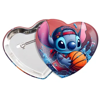 Stitch Basketball, Κονκάρδα παραμάνα καρδιά (57x52mm)