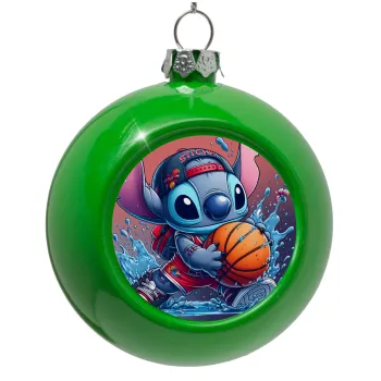 Stitch Basketball, Green Christmas tree ornament bauble 8cm