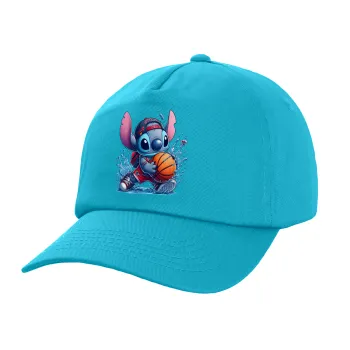 Stitch Basketball, Children's Baseball Cap, 100% Cotton Twill, Blue (COTTON, CHILDREN, UNISEX, ONE SIZE)