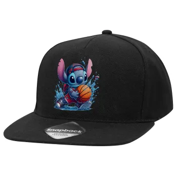 Stitch Basketball, Καπέλο Ενηλίκων Flat Snapback Μαύρο, (100% ΒΑΜΒΑΚΕΡΟ TWILL, ΕΝΗΛΙΚΩΝ, UNISEX, ONE SIZE)