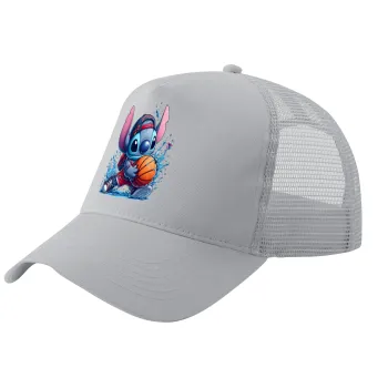 Stitch Basketball, Trucker Hat with Mesh, GREY, (COTTON, KIDS, UNISEX, ONE SIZE)