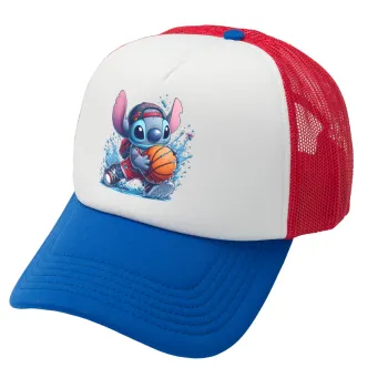 Stitch Basketball, Καπέλο Ενηλίκων Soft Trucker με Δίχτυ Red/Blue/White (POLYESTER, ΕΝΗΛΙΚΩΝ, UNISEX, ONE SIZE)