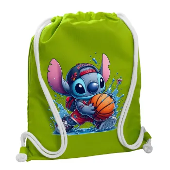 Stitch Basketball, Backpack bag GYMBAG LIME GREEN, with pocket (40x48cm) & thick cords