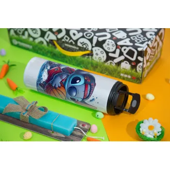 Stitch Basketball, Πασχαλινή Λαμπάδα με Travel Tumbler θερμό με διπλό καπάκι (600ml, BPA free) & κερί αρωματικό πλακέ (30cm) (ΤΙΡΚΟΥΑΖ)