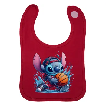 Stitch Basketball, Σαλιάρα με Σκρατς Κόκκινη 100% Organic Cotton (0-18 months)