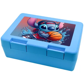 Stitch Basketball, Παιδικό δοχείο κολατσιού ΓΑΛΑΖΙΟ 185x128x65mm (BPA free πλαστικό)