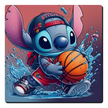 Stitch Basketball, Τετράγωνο μαγνητάκι ξύλινο 6x6cm