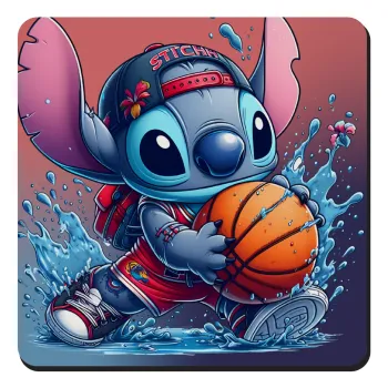 Stitch Basketball, Τετράγωνο μαγνητάκι ξύλινο 9x9cm