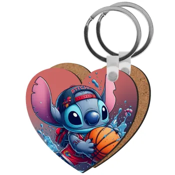 Stitch Basketball, Μπρελόκ Ξύλινο καρδιά MDF