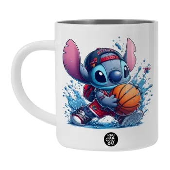 Stitch Basketball, BIG Mug Stainless steel double wall (450ml, White)