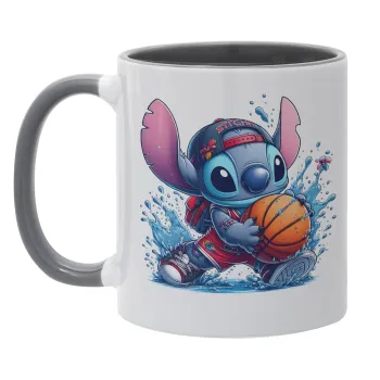 Stitch Basketball, Κούπα χρωματιστή γκρι, κεραμική, 330ml