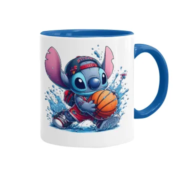 Stitch Basketball, Mug colored blue, ceramic, 330ml