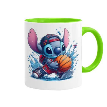 Stitch Basketball, Κούπα χρωματιστή βεραμάν, κεραμική, 330ml