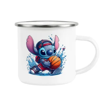 Stitch Basketball, Metallic enamel cup white 360ml