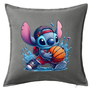 Stitch Basketball, Μαξιλάρι καναπέ Γκρι 100% βαμβάκι, περιέχεται το γέμισμα (50x50cm)