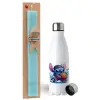 Easter Set, metallic stainless steel water bottle (750ml) & aromatic flat Easter candle (30cm) (TURQUOISE)