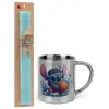 Easter Set, metallic thermal cup (300ml) & aromatic flat Easter candle (30cm) (TURQUOISE)