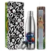 Easter Set, metallic stainless thermos flask (500ml) & scented flat Easter candle (30cm) (GRAY)