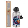 Easter Set, metallic silver aluminum water bottle (500ml) & aromatic flat Easter candle (30cm) (GRAY)