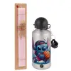 Easter Set, metallic Silver aluminum water bottle (500ml) & scented flat Easter candle (30cm) (PINK)
