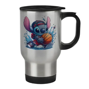 Stitch Basketball, Stainless steel travel mug with lid, double wall 450ml