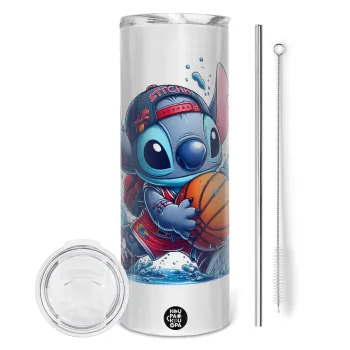 Stitch Basketball, Tumbler stainless steel 600ml, with metal straw & cleaning brush
