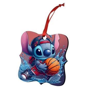 Stitch Basketball, Στολίδι Χριστουγεννιάτικο στολίδι polygon ξύλινο 7.5cm