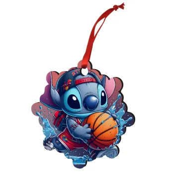 Stitch Basketball, Christmas ornament snowflake wooden 7.5cm