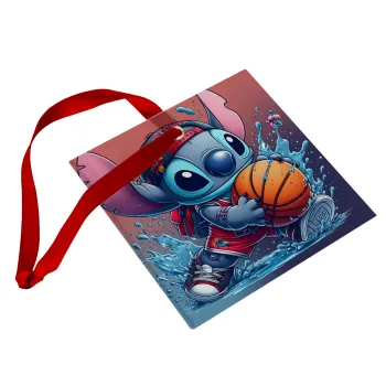 Stitch Basketball, Christmas ornament, glass square ornament 9x9cm