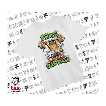 Garfield Fitness, Άνετο παιδικό T-Shirt ΛΕΥΚΟ από 100% βαμβάκι, για κάθε μέρα. Vegan & OEKO-TEX πιστοποιημένο.