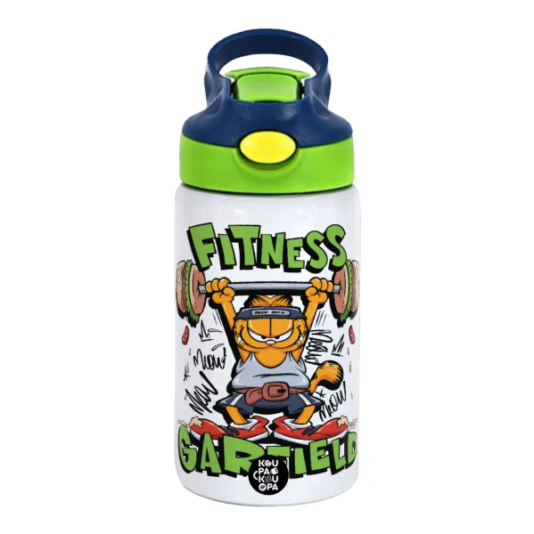 Garfield Fitness — Παιδικό παγούρι θερμό, ανοξείδωτο, με καλαμάκι ασφαλείας, πράσινο/μπλε (350ml)