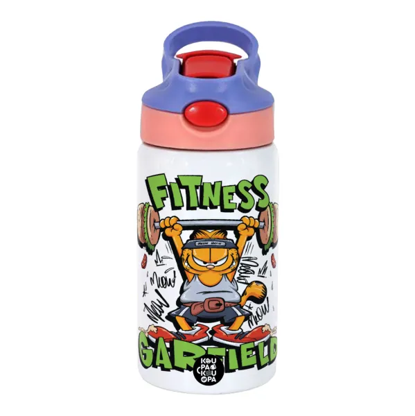 Garfield Fitness — Παιδικό παγούρι θερμό, ανοξείδωτο, με καλαμάκι ασφαλείας, ροζ/μωβ (350ml)