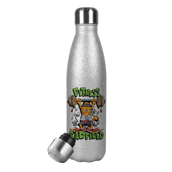 Garfield Fitness — Metallic Glitter Silver Thermos Flask (Stainless steel), double-walled, 500ml