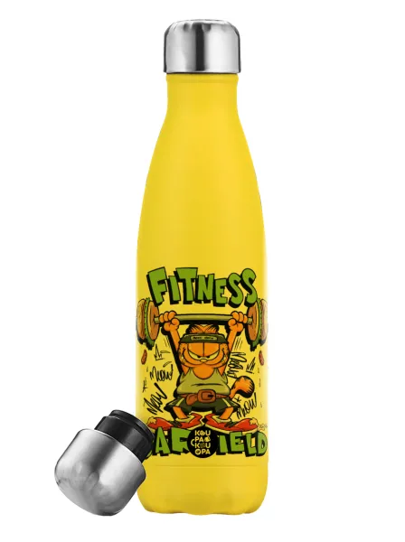 Garfield Fitness — Μεταλλικό παγούρι θερμός Κίτρινος (Stainless steel), διπλού τοιχώματος, 500ml