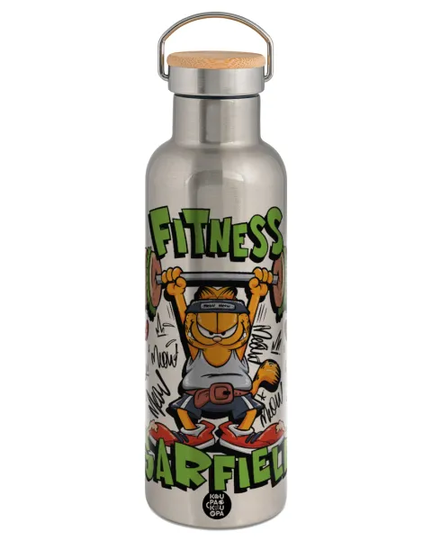 Garfield Fitness — Stainless steel Silver with wooden lid (bamboo), double wall, 750ml