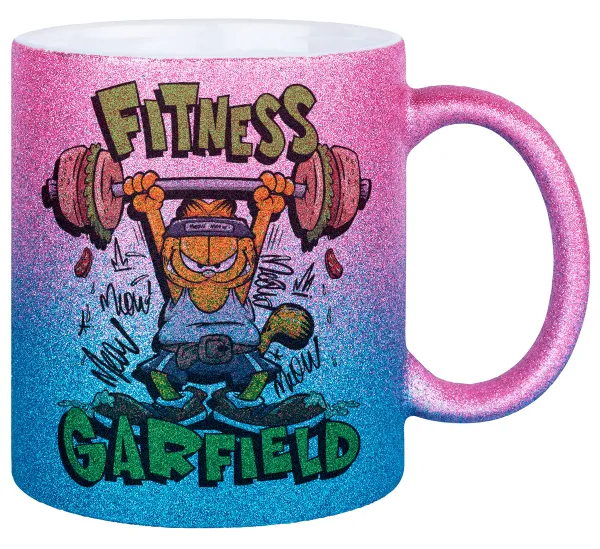 Garfield Fitness — Κούπα Χρυσή/Μπλε Glitter, κεραμική, 330ml